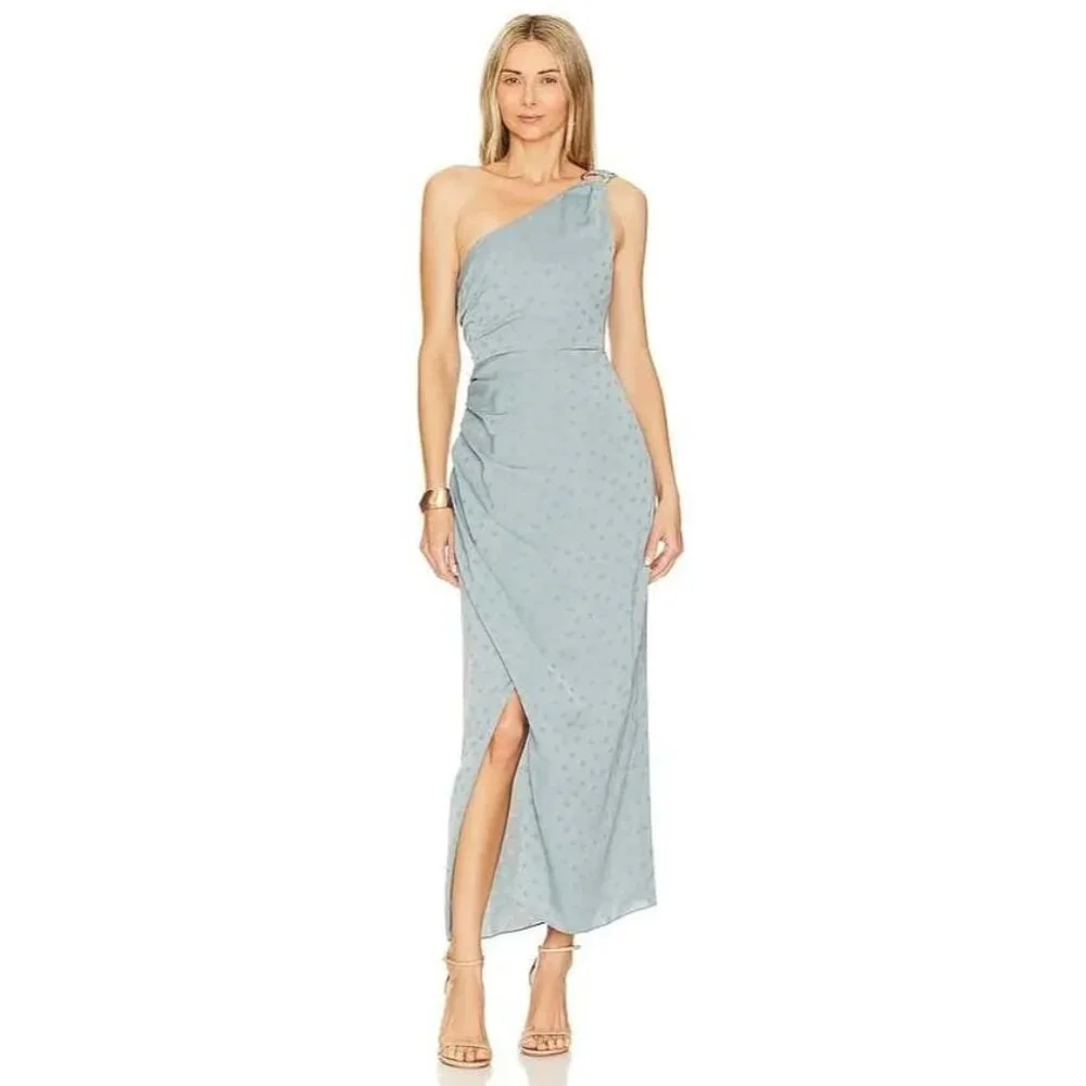 🆕FAVORITE DAUGHTER The Singles Table One Shoulder Dress Gown Polka Dot Blue 4 - Picture 7 of 16